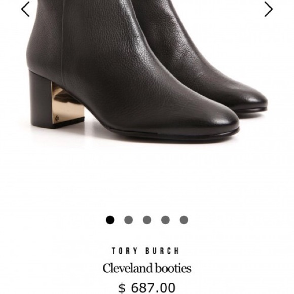 Tory Burch Shoes - Tory Burch Black Leather Boots Gold Logo Ankle 7.5